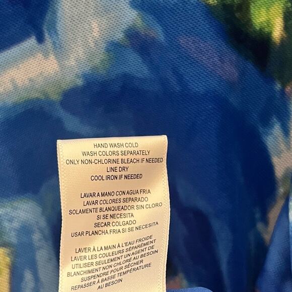 Taylor Blue And Green Ruched Mesh Maxi Dress Size Large - Picture 9 of 10